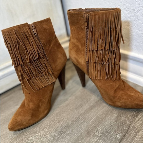 Steve‎ Madden Myrakle Suede Fringe Ankle Bootie 8.5 Brown Tan Chesnut Sue - Picture 4 of 8